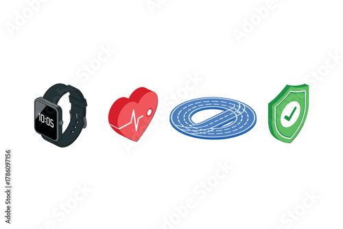Fitness and health monitoring icons for wellness apps and devices