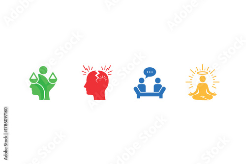 Mindfulness and mental well-being icons for holistic health design