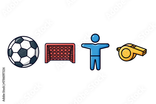 Soccer essentials icon set for sports branding and app design