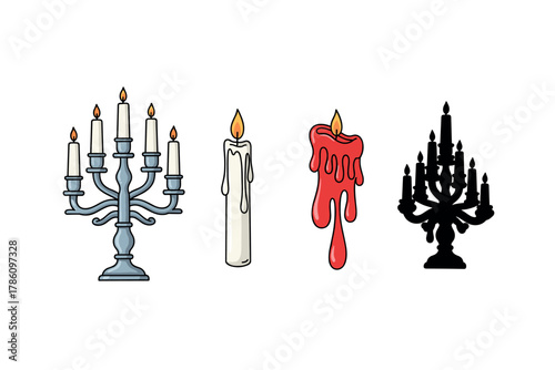 Decorative candle icon set for goth and halloween design
