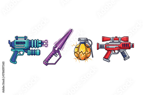 Futuristic gaming weapons icons for app design and development
