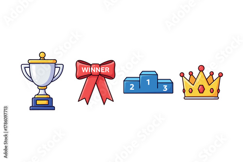 Achievement and victory icons for celebratory designs and success branding