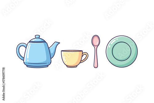 Tea time essentials icons for culinary and hospitality design