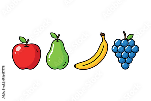 Fresh fruit icons for healthy eating and nutrition apps