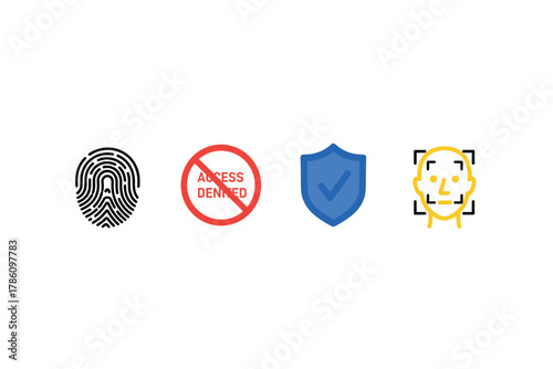 Biometric security and access control icons for digital identity verification
