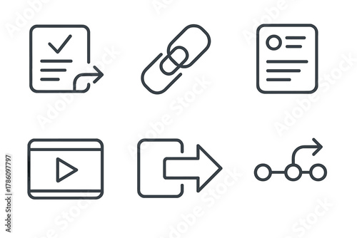 Microlearning Icons Set. Line style icons of microlearning boosters and extensions: follow-up task icon, deeper dive link, related