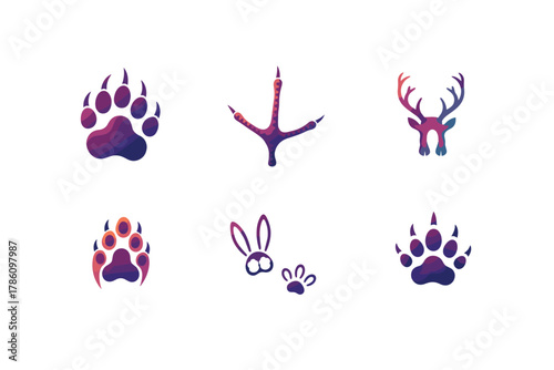 Wildlife footprints and animal tracks icons for nature apps and branding