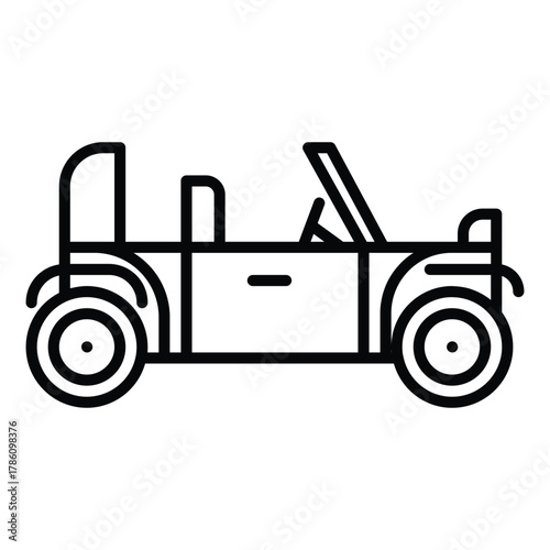 Black linedrawing of vintage opentop car