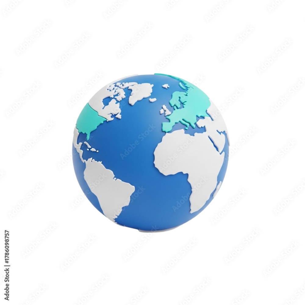 Fototapeta premium 3D Globe Illustration with Blue Ocean and Earth Continents - Modern World Design for Graphics
