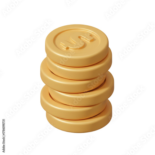 Pile of Golden Coins 3D Render of Stacking Currency for Financial Concepts