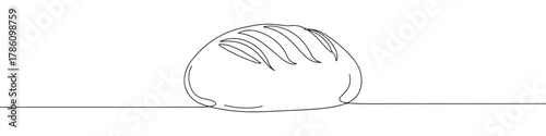 Continuous one line drawing of a loaf of bread. Concept of bakery, fresh food and homemade pastry