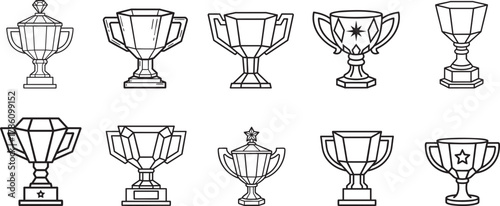 Coloring page of a trophy cup, black and white line art, very bold outlines, simple shapes, isolated on a plain white background, no shading