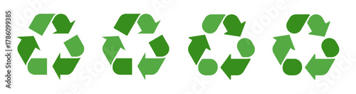 Set of vector recycling icons. Plastic recycle vector illustration with green eco friendly arrows. Recycled package sign symbolizing sustainability and environmental care.