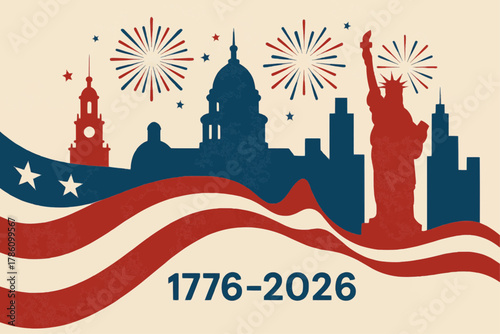 Liberty Wave Skyline — Flag Forms Creating Iconic Landmarks with 1776–2026