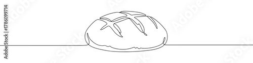 Continuous one line drawing of a loaf of bread. Concept of bakery, fresh food and homemade pastry