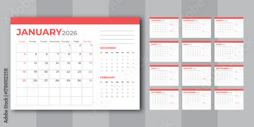 printable 2026 Diary Planner. Monthly Calendar Template