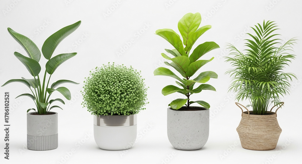 Fototapeta premium Potted Plants Collection - Green Indoor Plant Icon Set