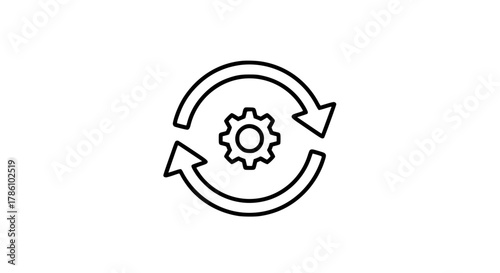 Circular moving gear black white icon 