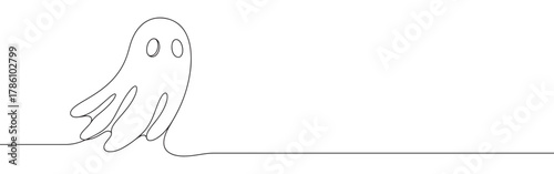 Continuous one line drawing of a cute ghost. Spooky season and supernatural