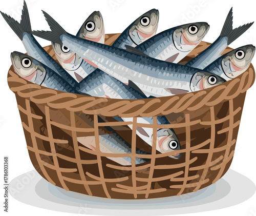 Fresh Sardines in a Woven Basket
