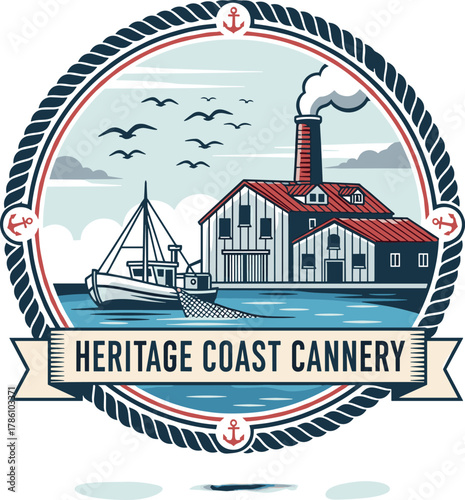 Vintage Fishing Boat and Cannery Emblem
