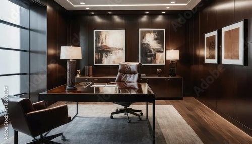 Luxury Executive Office Interior Design with Modern Furniture and Artwork