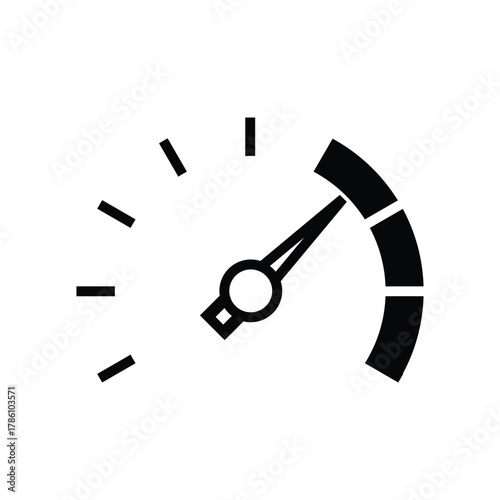 A black and white image of a dashboard gauge with a needle pointing towards the higher range