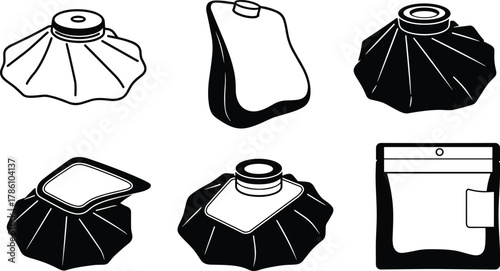 Medical ice bag illustration, cold compress pack vector, reusable gel bag design for pain relief, injury treatment, and healthcare concept