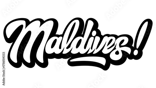 Bold handwritten Maldives lettering in modern brush script style representing tropical vacation travel and exotic paradise.