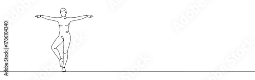 Continuous one line drawing of a person standing with arms outstretched. Concept of balance, freedom and happiness