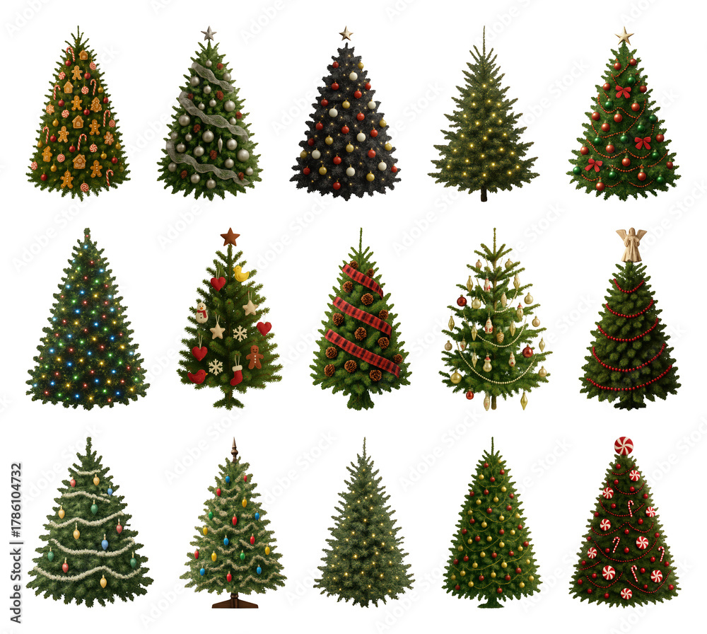 Obraz premium PNG Diverse festive Christmas tree collection, transparent background