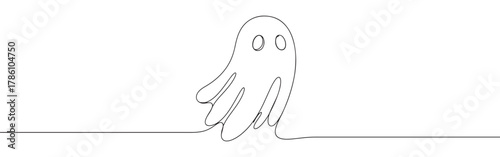Continuous one line drawing of a cute ghost. Spooky season and supernatural