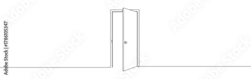 Continuous one line drawing of an open door. Concept of new opportunities, entry and exit