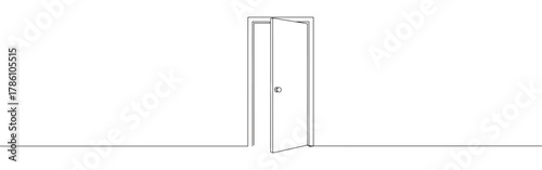 Continuous one line drawing of an open door. Concept of new opportunities, entry and exit