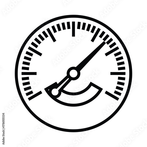 A round gauge with a needle pointing towards the upper right