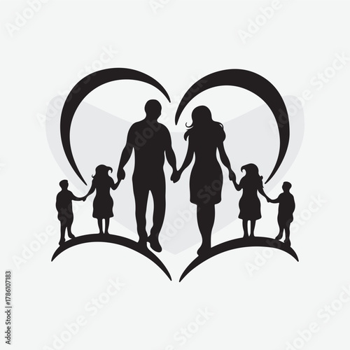 silhouette of family parents and children