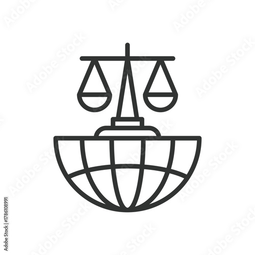 Global justice icon in line design. global justice, world, international law, jurisdiction, human rights on white background vector. Global justice editable stroke icon - AI generated