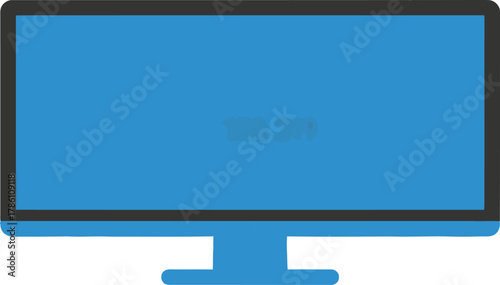 Blue computer screen with dark frame and stand black