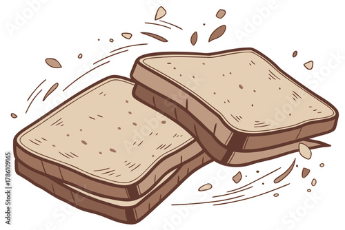 Two Brown Bread Slices Bumping With Crumb Cartoon Illustration