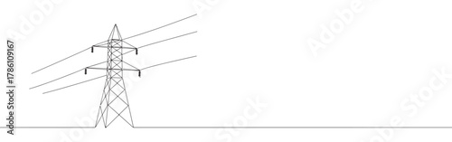 Continuous one line drawing of a power line tower. Concept of electricity, energy and infrastructure