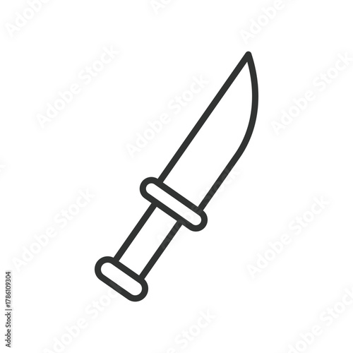 Murderer icon in line design. murderer, homicide, weapon, knife, assault, violent crime, suspect profile, forensic on white background vector. Murderer editable stroke icon - AI generated