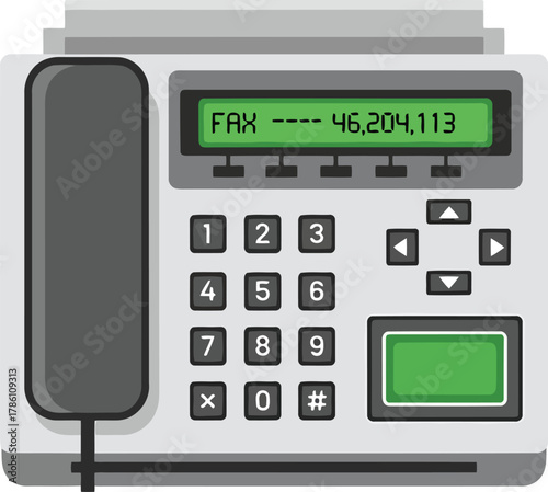 Gray fax machine with green display and keypad vector