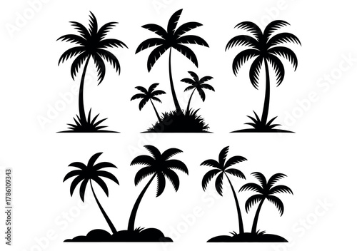Palm Tree Silhouettes. Tropical Vector Collection of Island and Beach Trees
