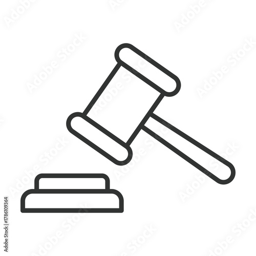 Verdict icon in line design. verdict, gavel strike, decision made, sentence passed, judgment, court ruling, case closed, outcome on white background vector. Verdict editable stroke icon - AI generated