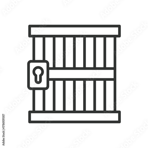 Jail icon in line design. jail, prison, detention, cell, incarceration, bars, custody, penitentiary on white background vector. Jail editable stroke icon - AI generated