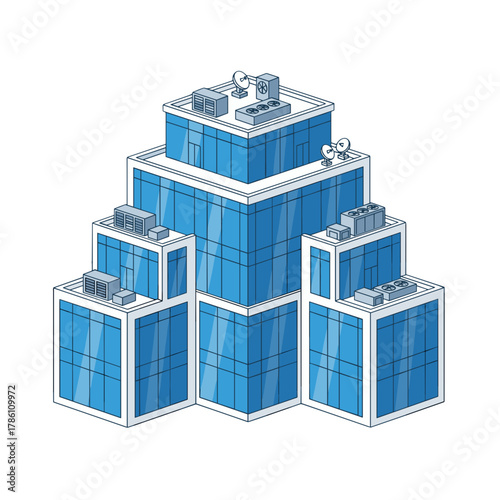 Modern Regional Hospital Building Facade with Blue Glass Windows and White Trim Minimalist Vector Illustration on Black Background