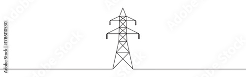 Continuous one line drawing of a power line tower. Concept of electricity, energy and infrastructure