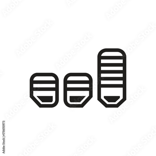 Three car pedals with horizontal ribs and outlines varying in size and height