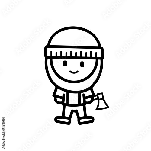 Cute lumberjack character holding an axe 