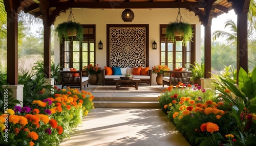 Stage with Vastu-inspired design, sacred patterns, and floral abundance